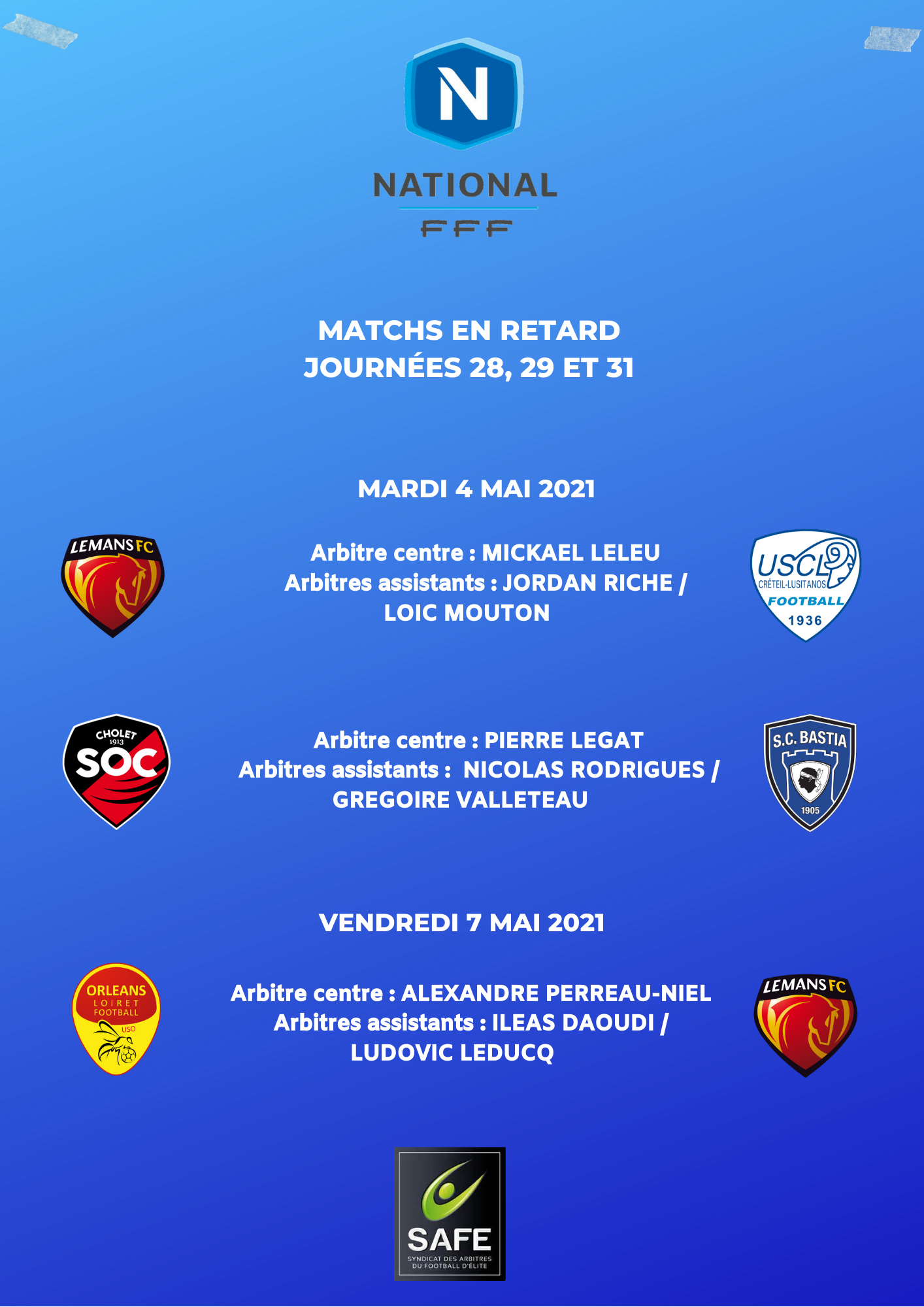 Désignations matchs en retard de National